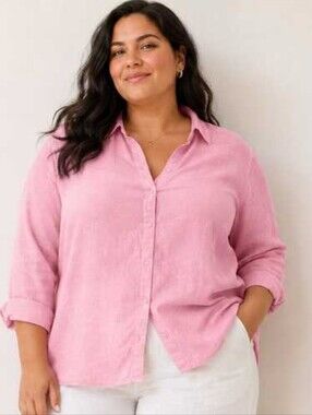 Sigrid Olswn Plus Size Pink Button-Front Linen Shirt -